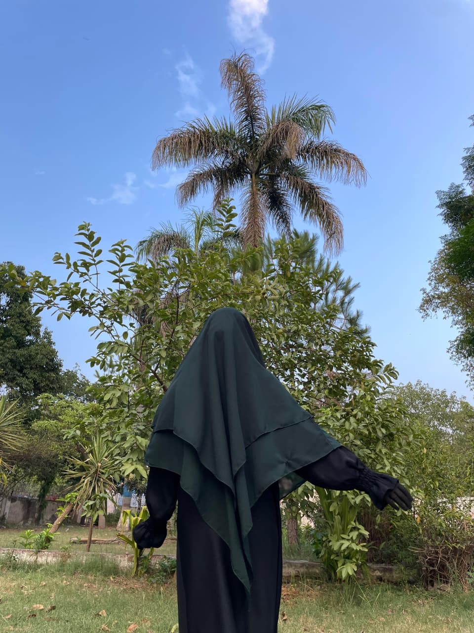 Double Layer Khimar - Dark Green