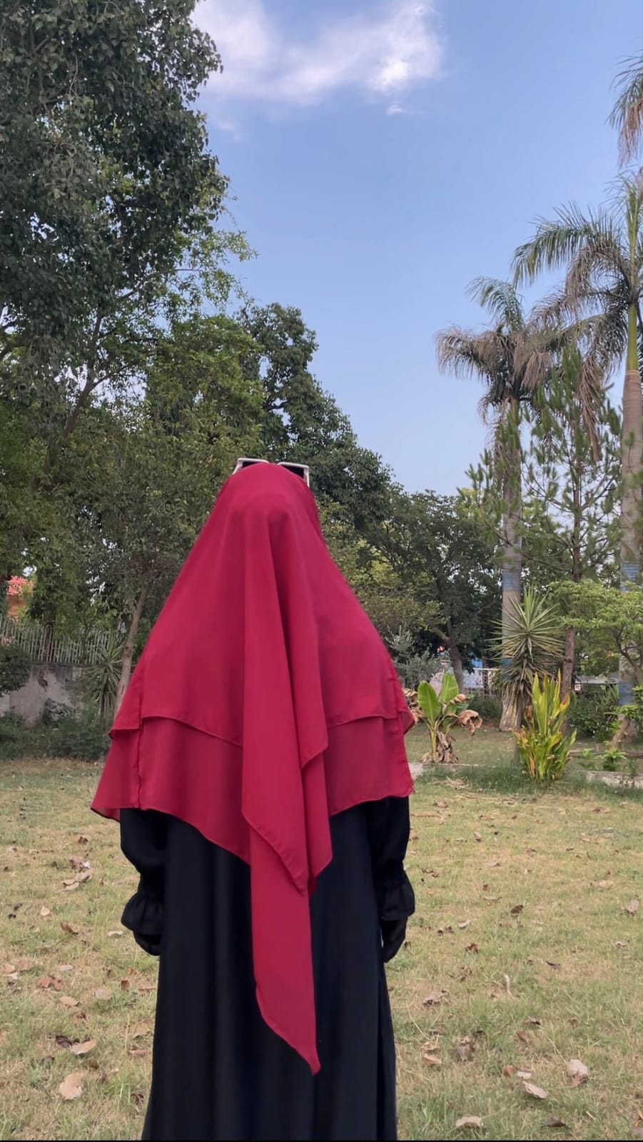 Double Layer Khimar - Redish Maroon