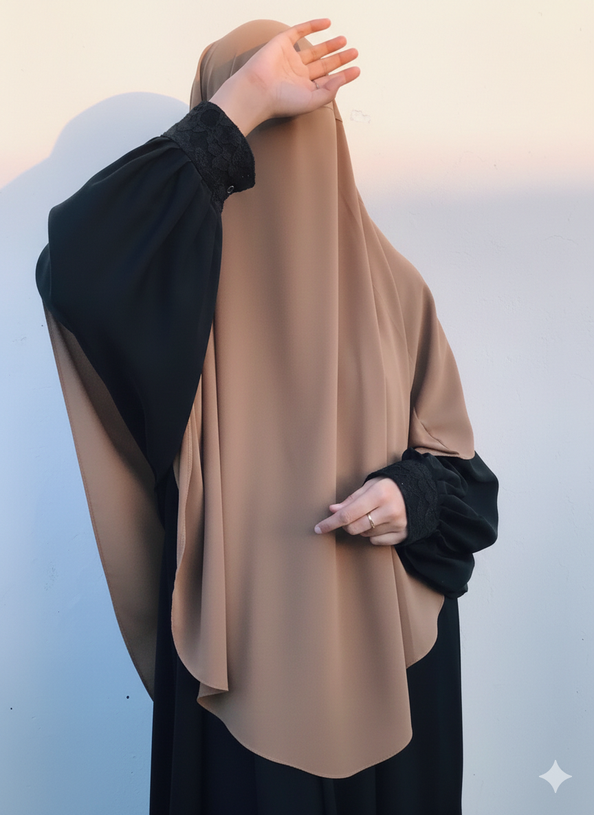 Single Layer Khimar - Light Brown