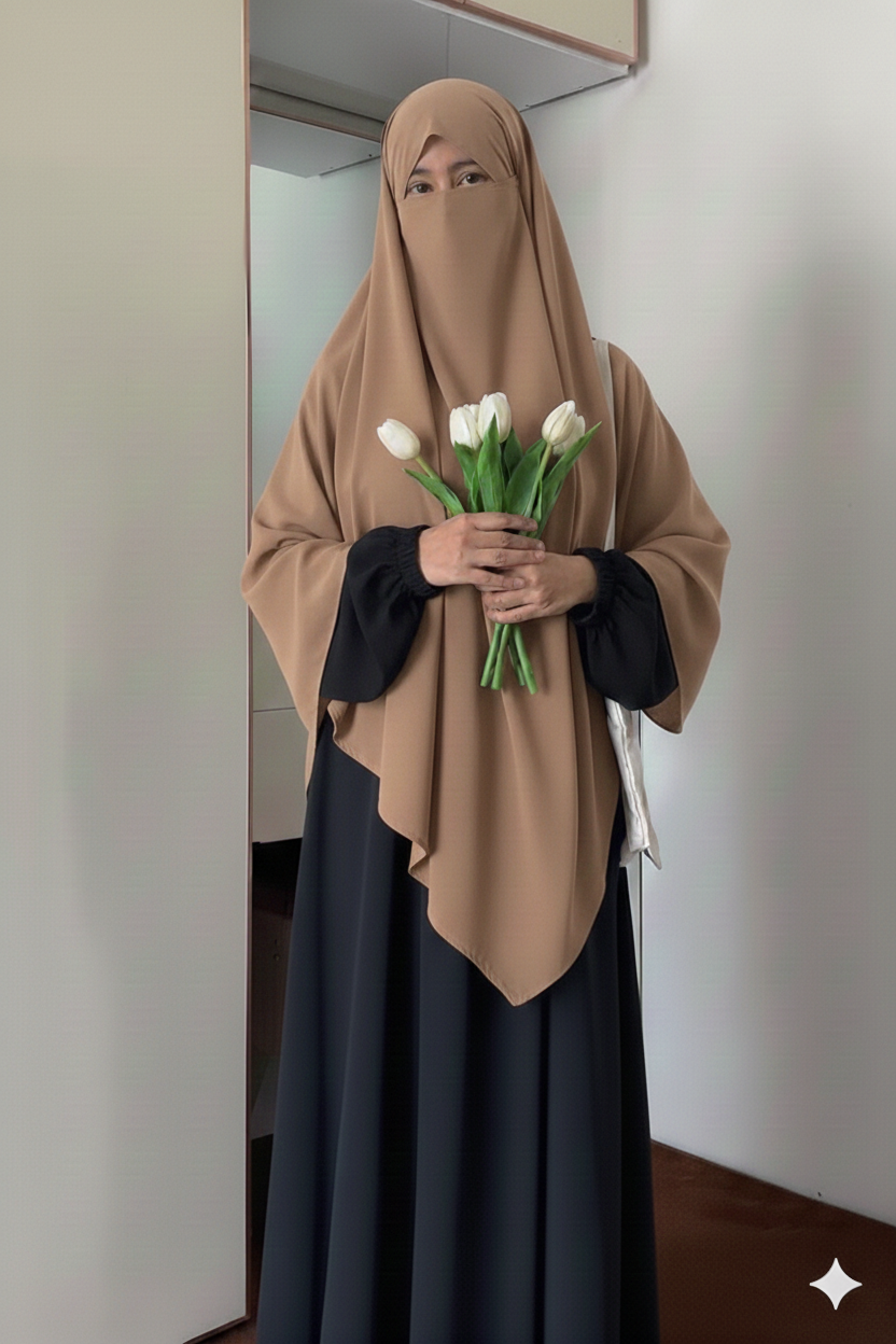 Single Layer Khimar - Light Brown